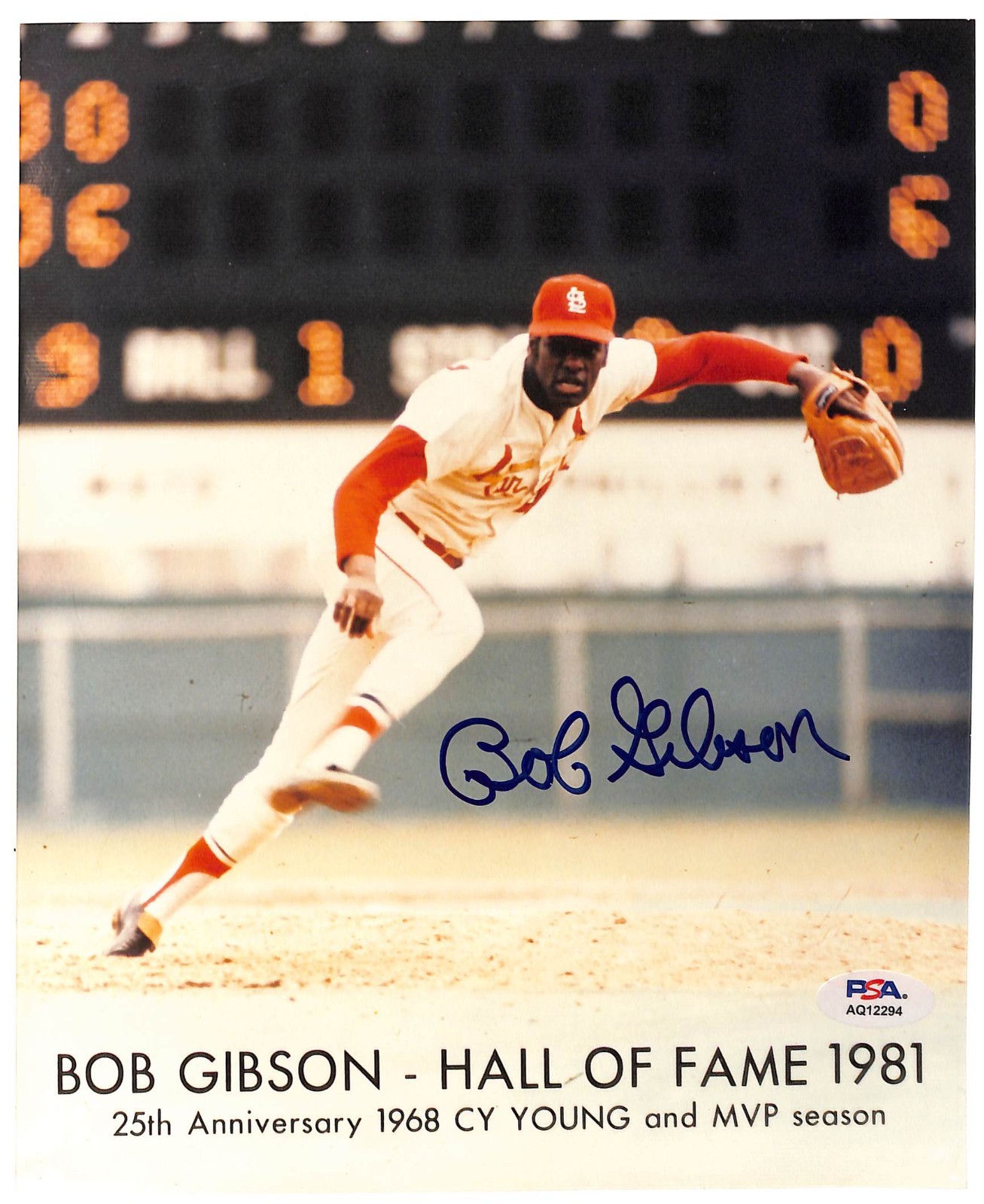 Bob Gibson Autographed 8x10 Photo PSA/DNA Cardinals