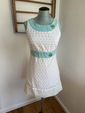 Vintage Marc Jacob’s Sleeveless Dress White Lace with Blue Trim and Buttons