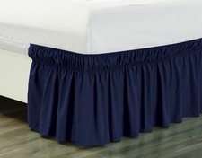 3 Side Solid Navy Wrap Around Ruffle Bed Skirt, 640 TC Cotton, Drop Up to 27" in