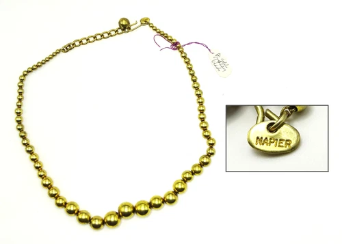 Vtg. Signed NAPIER Gold Tone Bead Costume Jewelry Necklace  - NO RESERVE! - 1
