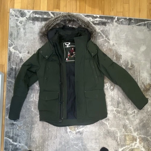 Moose Knuckles Men’s Green Parka Jacket S Polyester Hooded Fur Trim Zip - product listing photo