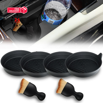 EKUWU Car Cup Coasters, Silicone Holder Insert (4 Pack) Style 2, Black 
