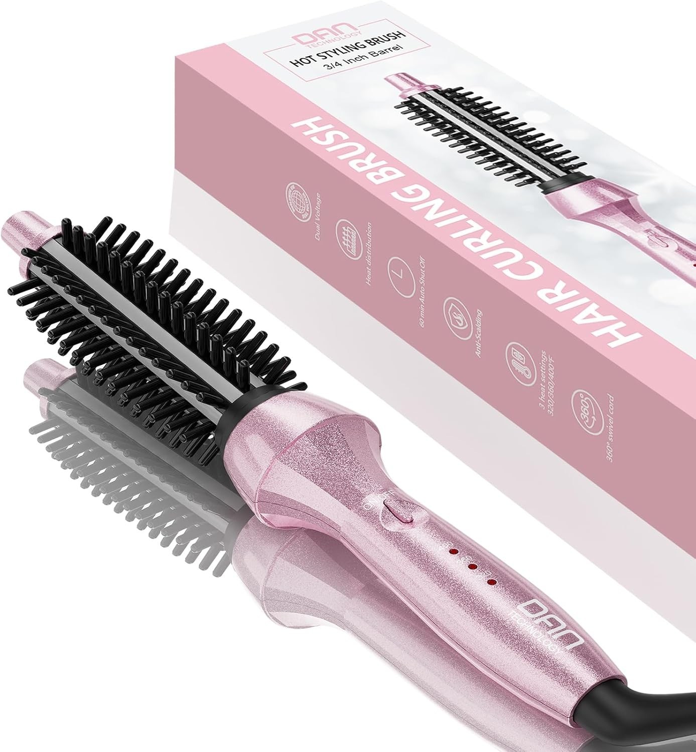 Brush, 1 Inch, Ceramic, Pink, Adjustable Temperature, Dual Voltage,