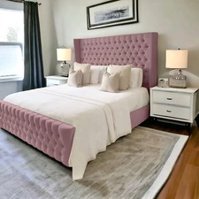 Image of Ottoman Winged Bed Plush Velvet Divan Storage Double & King Size Bed Frame