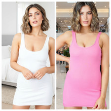 Women’s Lycra Bodycon Vest Mini Dress Scoop Neck Sleeveless Stretch Casual Wear