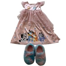 Bluey Toddler Nightgown Dress with Tulle  Fuzzy Slippers Set Size 4T 7  8