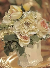 Artificial Rose Flowers in Ceramic Vase Pot Cream Arrangements for Home Decor