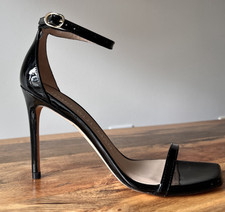 Stuart Weitzman Nudist II Patent Leather Ankle Strap Heels Black Size 7.5 100mm