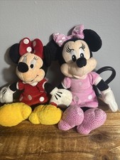 Disney Minnie Mouse Bright Pink Red Polka Dot Dresses 9 Plush - Lot of 2