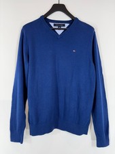 TOMMY HILFIGER Jumper Men's MEDIUM Pullover V-Neck Blue Logo