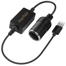 Herfair USB A Male to 12V Car Cigarette Lighter Socket Female Converter...
