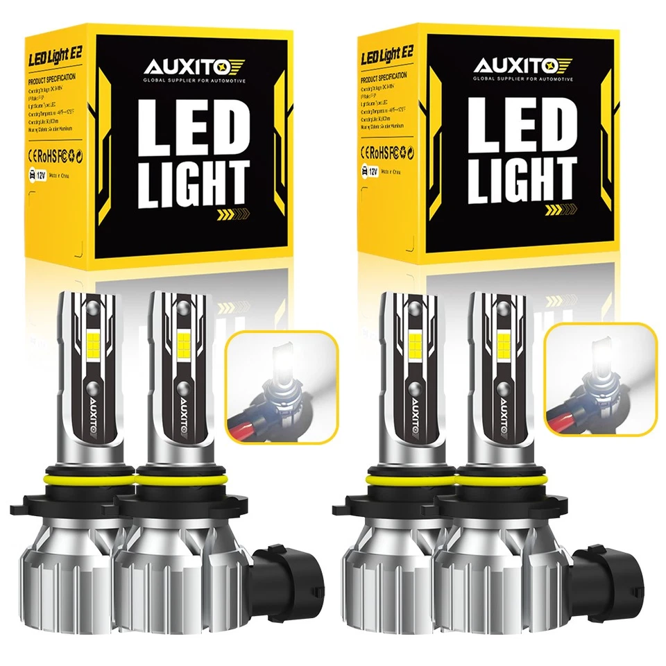 4x AUXITO Super White 9005 9006 LED Bulb High Low Beam Headlight Combo Kit 6500K Foto 2 de 4