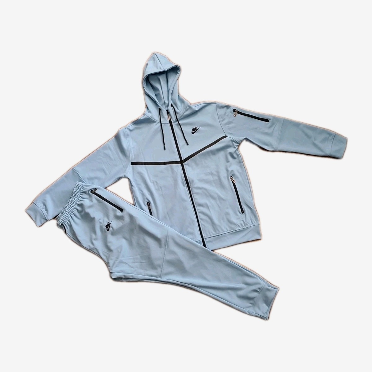 New Nike Tech Cotton Sweat Suit Hoodie Joggers Men's Set Sky Blue,