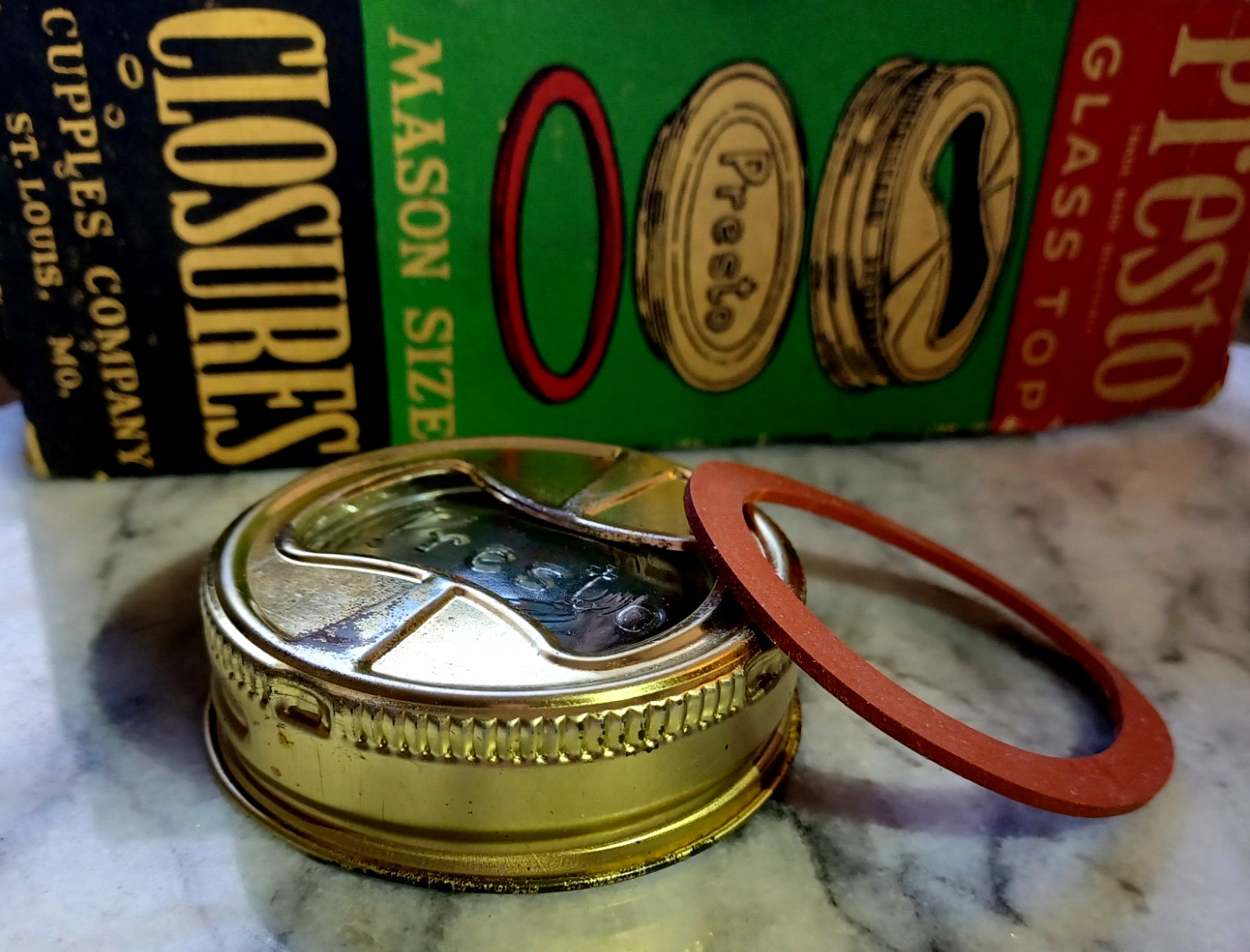 Presto Glass Canning Lid Mason Jar 1930'S Gold ~ New Old Sto