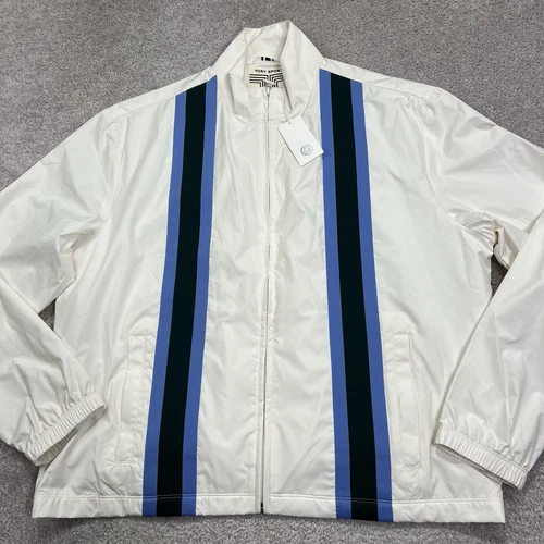 Giacca golf sportiva Tory Burch donna XL bianca blu righe manica lunga full zip nuova con etichetta