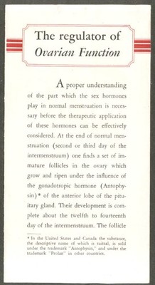 Winthrop Chemical Antophysin Regulator of Ovarian Function Medicine folder 1934