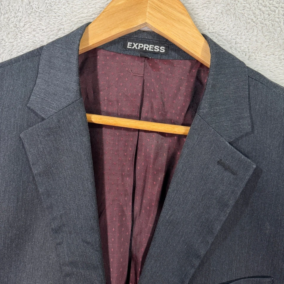 EXPRESS Modern Fit Charcoal Grey Cotton Blend Suit Jacket Blazer Mens 44L Casual - Image 2 of 4