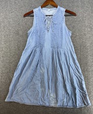 Old Navy Women's Size XS Petite Dress Blue Sleeveless Tie Front Pintuck Chambray
