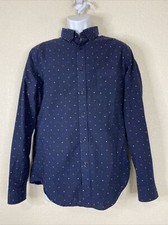 Goodfellow Men Size M Blue Mini Square Button Up Shirt Long Sleeve Pocket