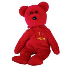 TY BEANIE BABIE * I LOVE WALES * THE RED TEDDY BEAR - UK EXCLUSIVE 7"approx XL67