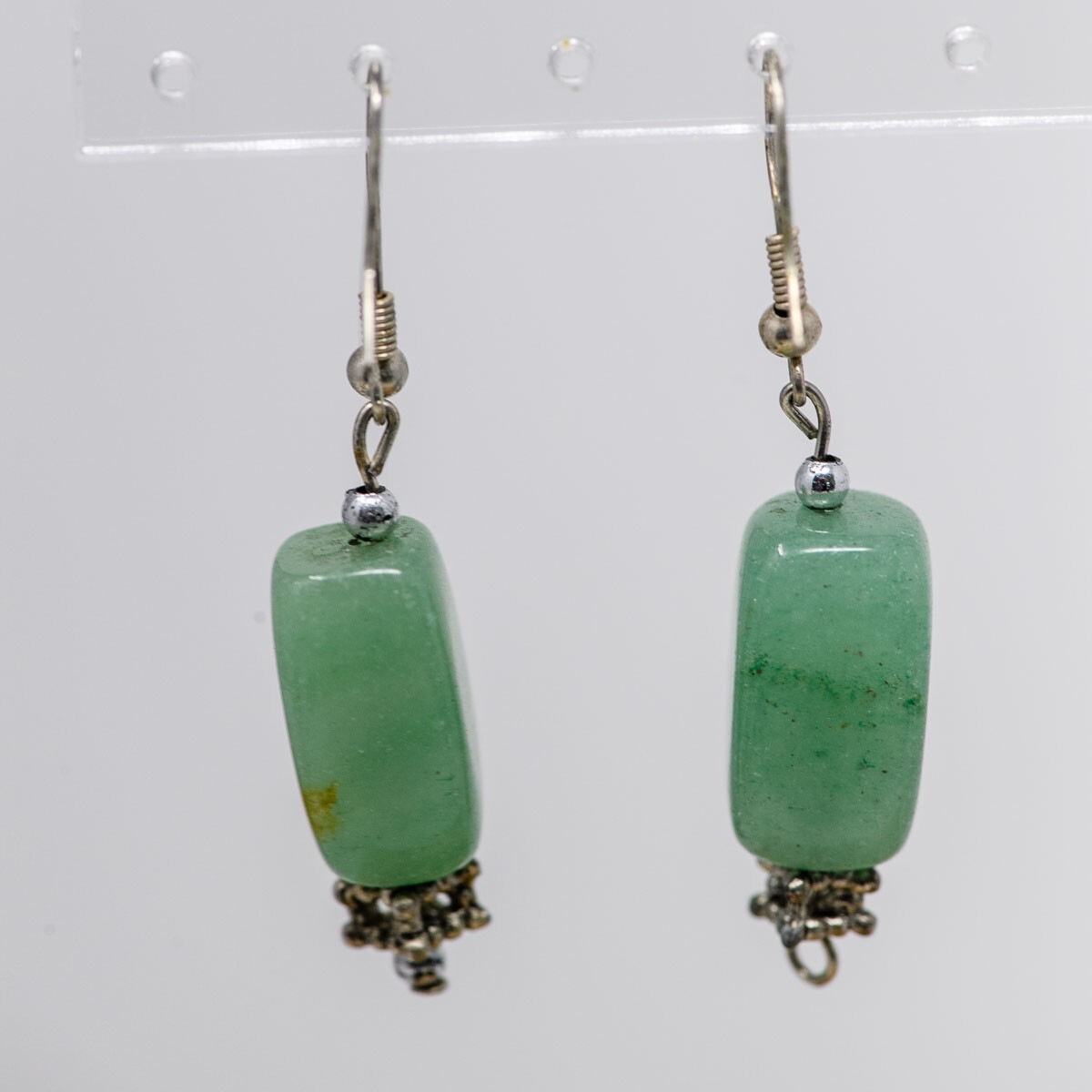 Earrings Jade rectangle dangle sterling silver be… - image 2
