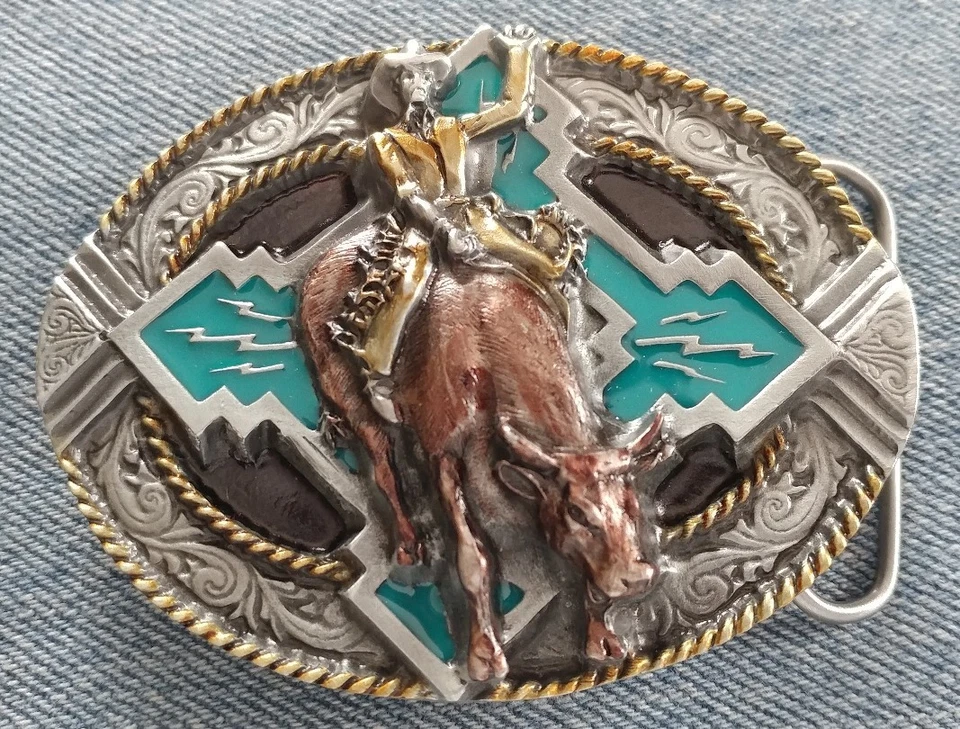 SOMBRERO VAQUERO BULL RIDER MONTAR RODEO WESTERN HEBILLA CINTURÓN BERGAMOTA HECHO EN EE. UU. NUEVO Foto 3 de 4