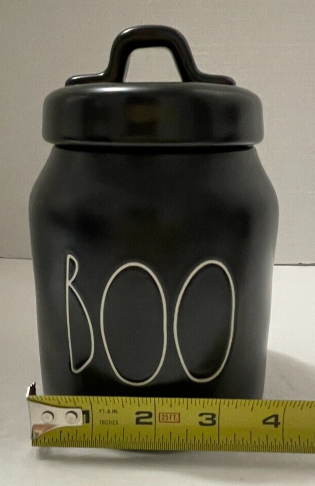 Rae Dunn Magenta Halloween BOO Matte Black Canister w/Lid Classic White