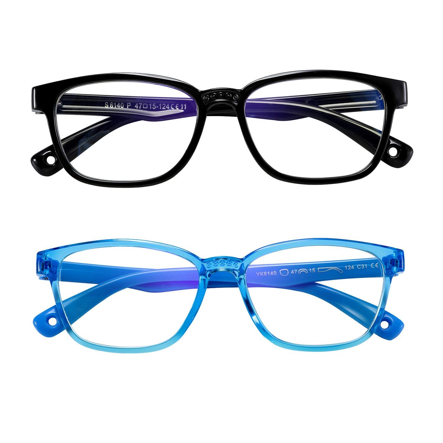 Kids Blue Light Glasses 2 Pack UV Protection Gaming Age 3-9 Black Blue-image
