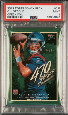 BECK♡ CJ Stroud 2023 Topps Now X Beck Green Foil SP #/75 #CJ1 RC ~ PSA 9
