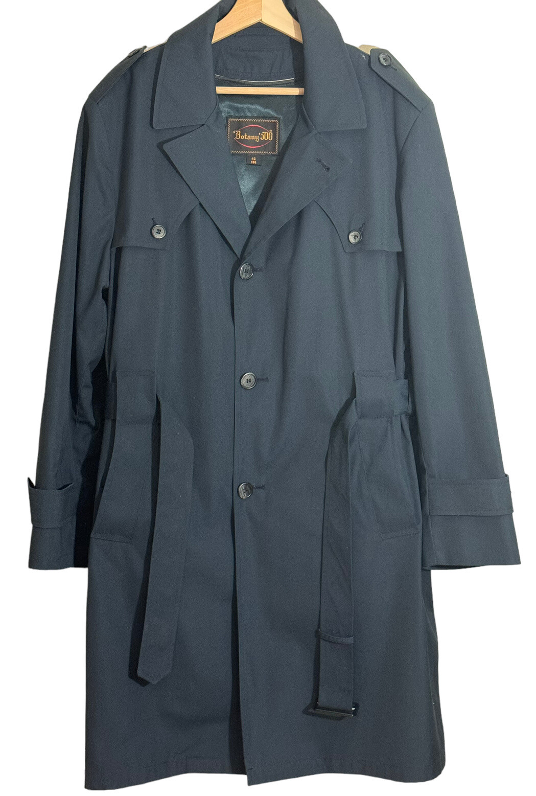 Botany 500 Solid Navy Poly/Cotton Blend 3 Button Belted Trench Coat Size: 40R