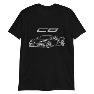 Convertible vette C8 Owner Gift Outline Sketch Art Short-Sleeve T-Shirt