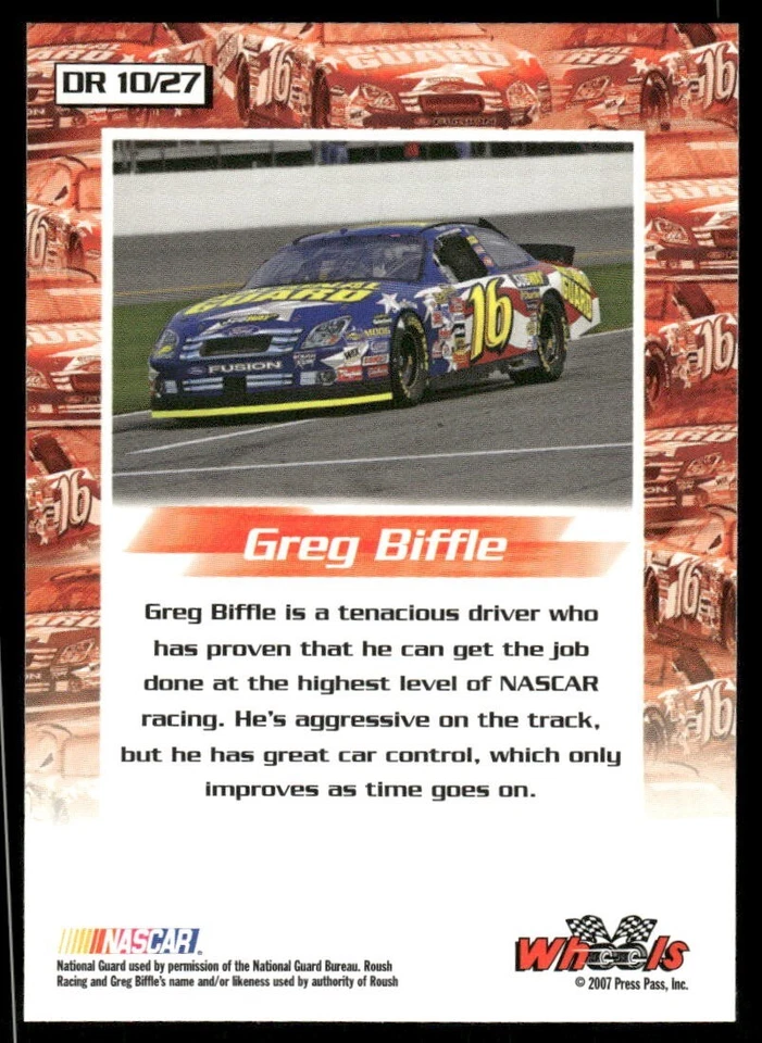 Greg Biffle 2007 High Gear NASCAR Racing Card #10 - Image 2 of 2