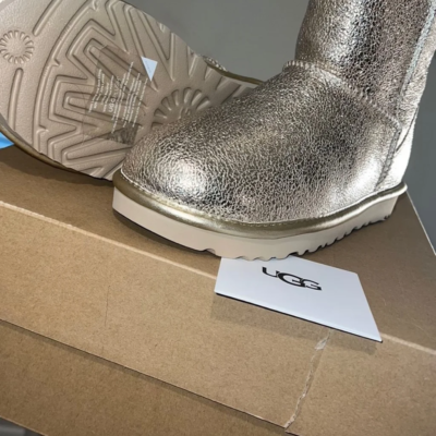 UGG CLASSIC MINI METALLIC SPARKLE GOLD LEATHER SHEEPSKIN