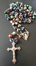 Vintage Vecchio Rosario Perline Millefiori Murrina Murano Crocifisso Croce Gesù 