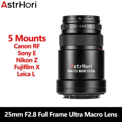 AstrHori 25mm F2.8 Full Frame Manual Ultra Macro Lens 2X-5X HD image Quality 