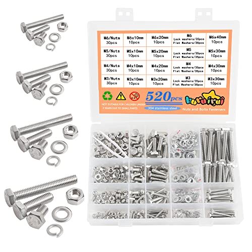520PCS M3 M4 M5 M6 Bulloni e Dadi e Rondella Acciaio inossidabile 304 Kit (Y2u)