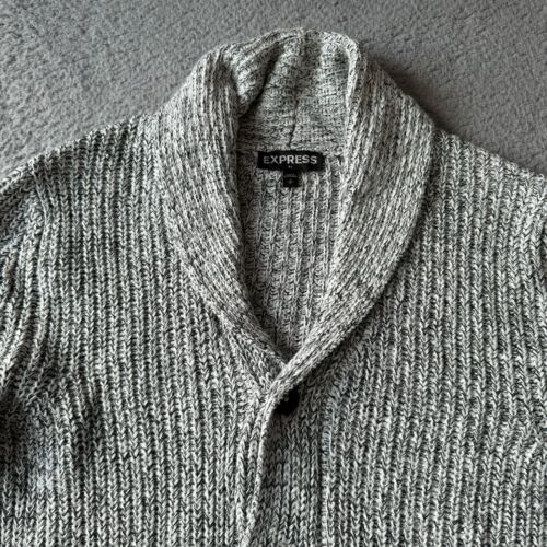NEW Express Sweater Mens Small Petite Gray Cardigan Knitted Acrylic Winter