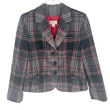 Talbots Blazer Womens 12 Gray Red Plaid Wool Jacket Classic Preppy Career Office