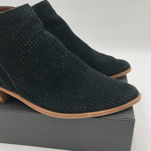 Franco Sarto Ankle Boots Womens Sz 8 Black Perforated Leather Stacked Block Heel - Picture 12 of 21