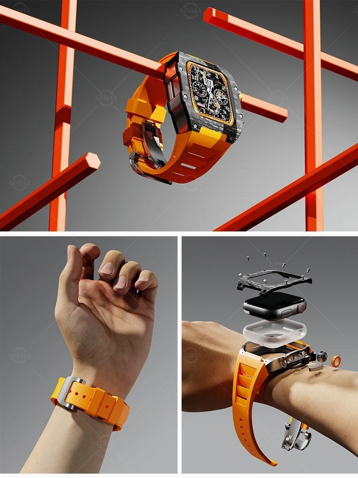 Kit Modos de Lujo Estuche de Fibra de Carbono para Apple Watch 40,41,44,45mm Goma Deportes Foto 4 de 4