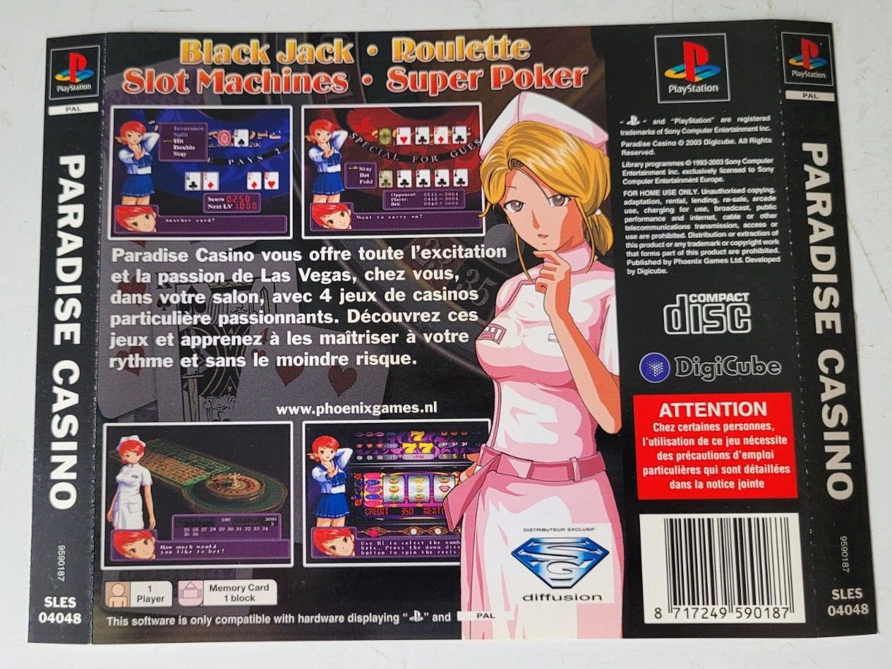 *Jaquette Arrière* - Paradise Casino - Sony PlayStation 1 PS1 - PAL