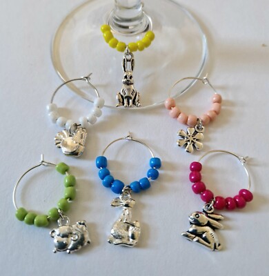 Easter wine glass charms in sets of 4 or 6, different charms, Easter, gift, fun