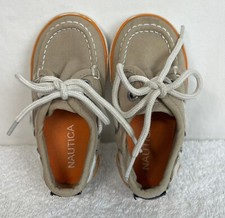NAUTICA Boys/Toddler Size 5 Canvas Deck Shoes Tan Orange Spinnaker Lace Up