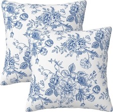 100 polyester Blue Floral Pillow Covers 18 x 18 NEW Great For Patio