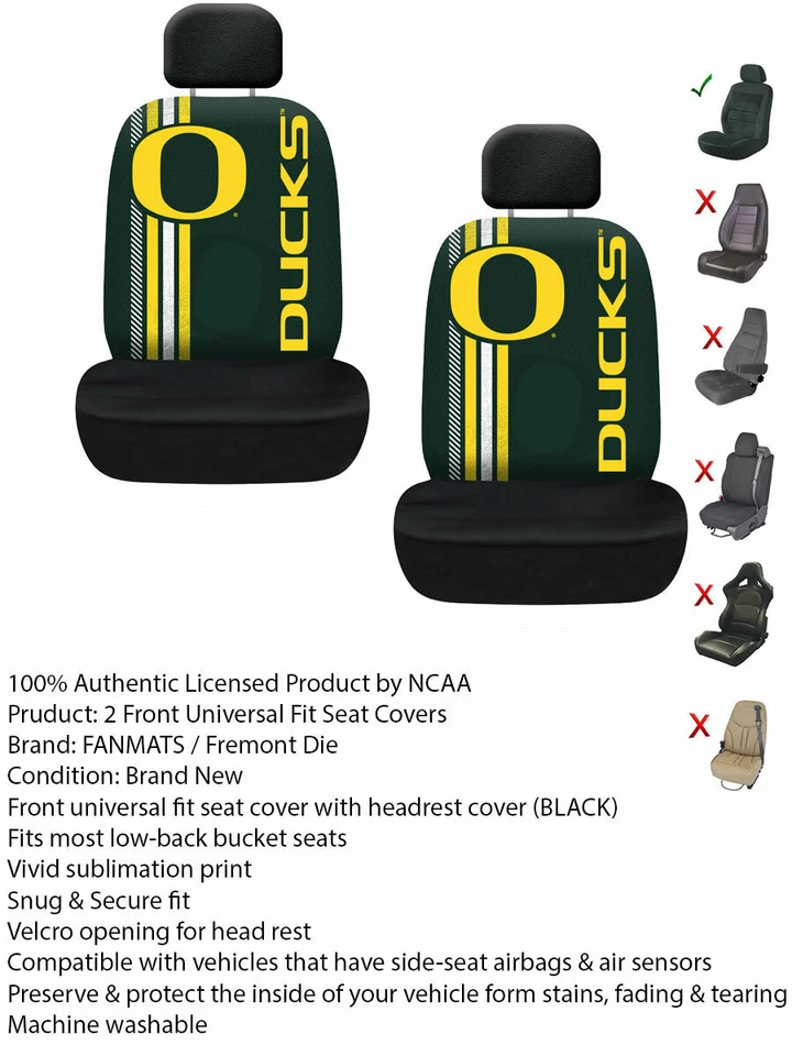 Novo Conjunto de Capas de Assento NCAA Oregon Ducks Frente de Carro Ajuste Universal - Imagem 3 de 4