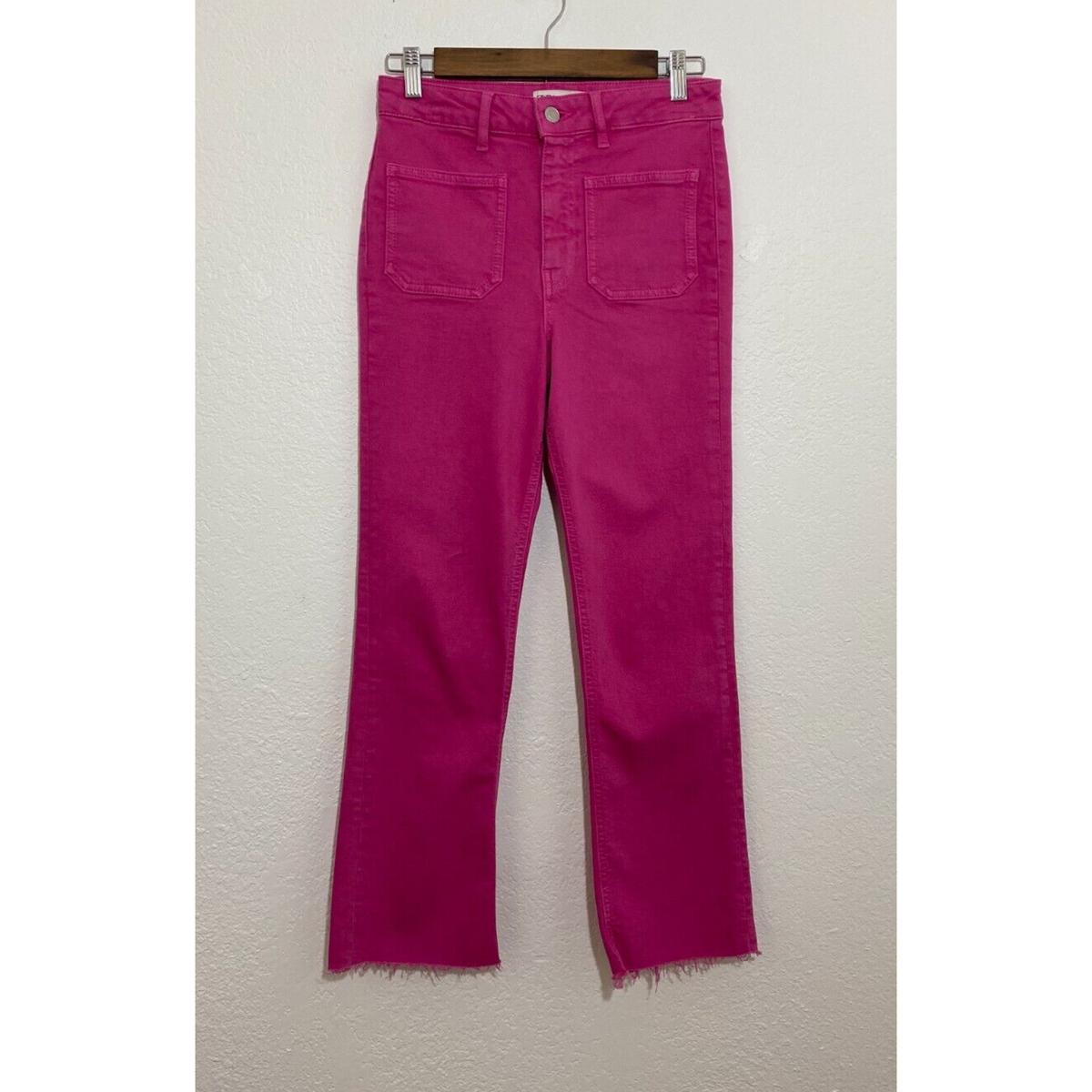 Zara Size Hot Pink Denim Jeans Straight Pockets Raw Hem Casual Barbie Core