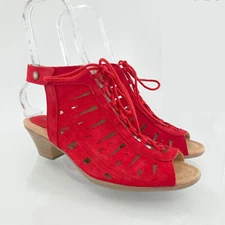 NWOB Earth Womens Kristen Shoes 8.5 Red Adjustable Ankle Strap Peep-toe Lace