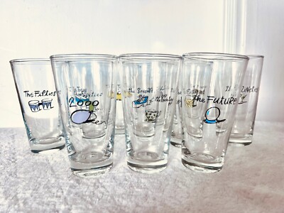 Pottery Barn Millennium New Years Decade Tumbler Glasses Complete Set RARE