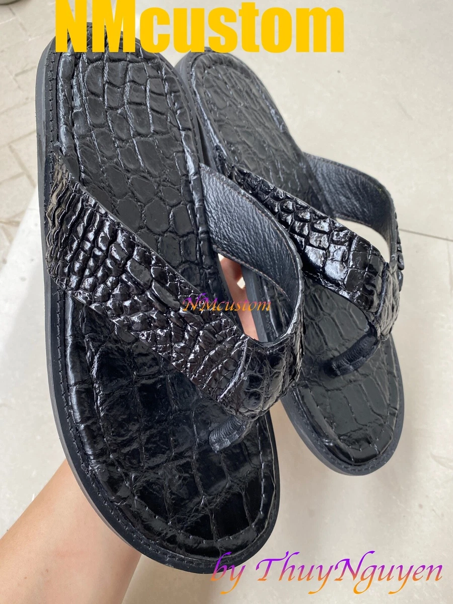 Black sandal full real alligator leather comfortable summer flip