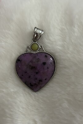 HERZ lila Marmor massiv 925 Sterling Silber Anhänger.   Liebe